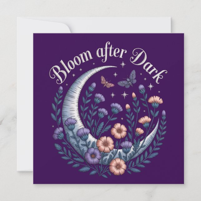 Cartão Night Garden Faux Embroidered Moon with Moths (Frente)