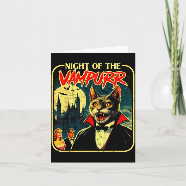 Cartão Night Of The Vampurr Funny Cat Halloween  (Frente)