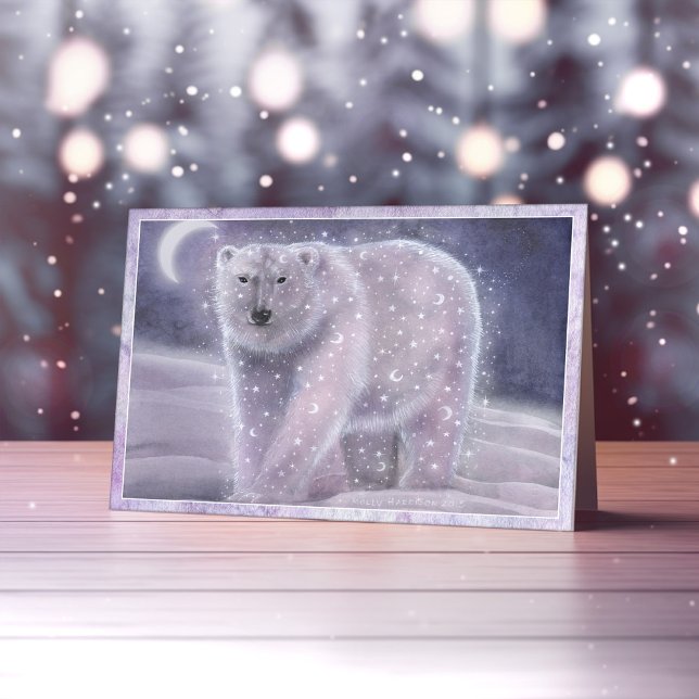 Cartão Night Sky Bear Magical Polar Bear Winter Card (Criador carregado)