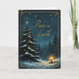 Cartão Night Sky Christmas Tree Peace on Earth Elegant 