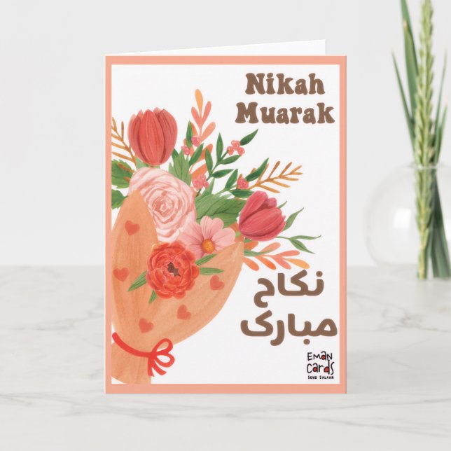 Cartão Nikah Mubarak com Flores (Frente)