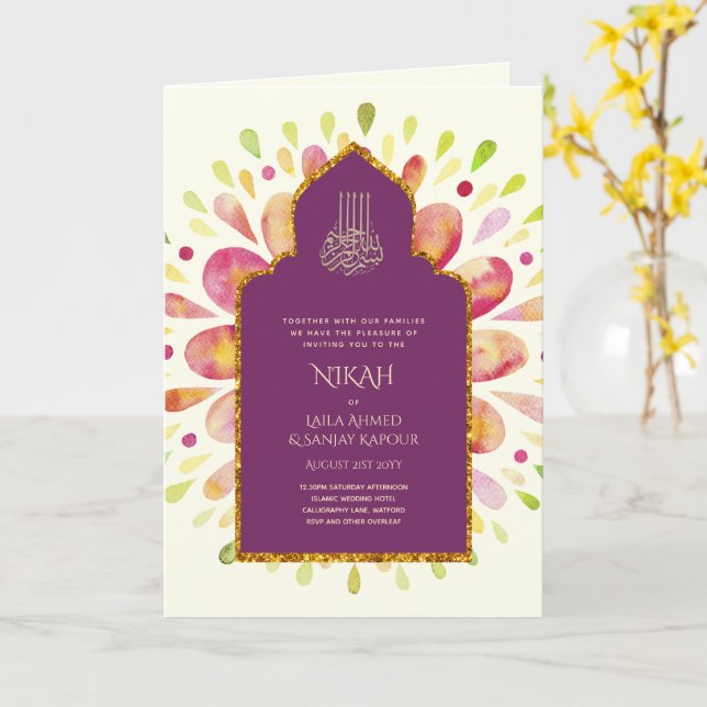 Cartão Nikah Walimah Invitation Program RSVP (Flor Amarela)