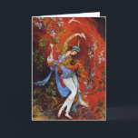 Cartão Ninfa de dança da miniatura persa<br><div class="desc">Linda pintura de uma jovem ninfa vestindo o tradicional figurino folclórico iraniano com vestes fluentes em flor,  dançando e derramando vinho de jarro contra um fundo de fantasia na maioria vermelho vivo e vibrante</div>
