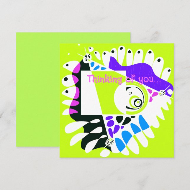 Cartão Ninho de Pássaro - Pensamento branco Verde limão d (Frente/Verso)