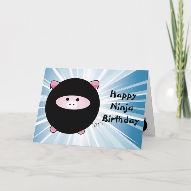 Cartão Ninja Pig no Blue Happy Birday (Frente)