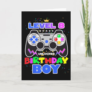 Cartão Nível 8 Desbloqueado Aniversariante Video Game 8º