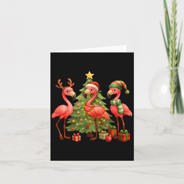 Cartão Nk Christmas Flamingos _ Cute Holiday Tree &amp; D (Frente)