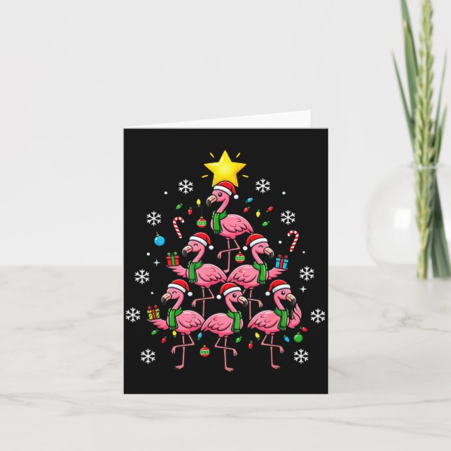 Cartão Nk Flamingo Christmas Tree With Santa Hats &amp; H (Frente)