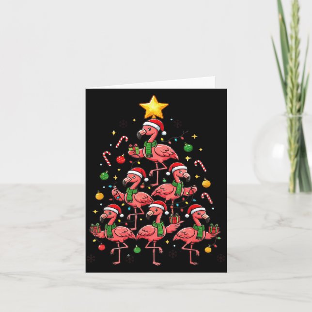 Cartão Nk Flamingo Christmas Tree With Santa Hats &amp; H (Frente)