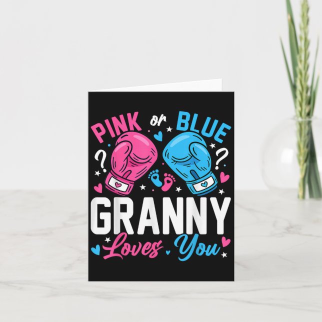 Cartão Nk Or Blue Granny Loves You Boxing Gender Reveal  (Frente)