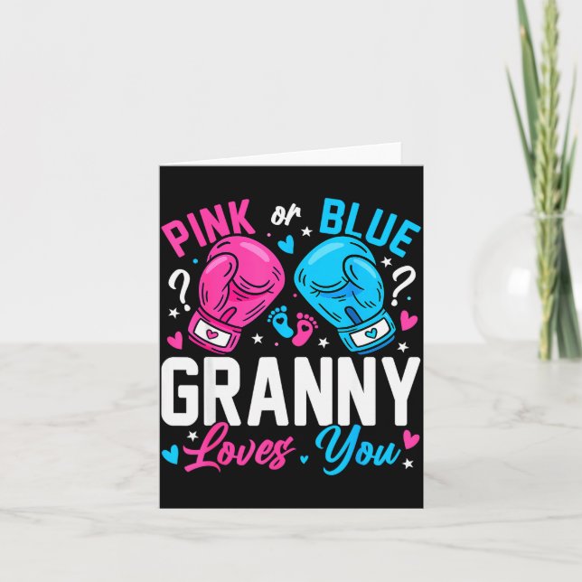Cartão Nk Or Blue Granny Loves You Boxing Gender Reveal  (Frente)
