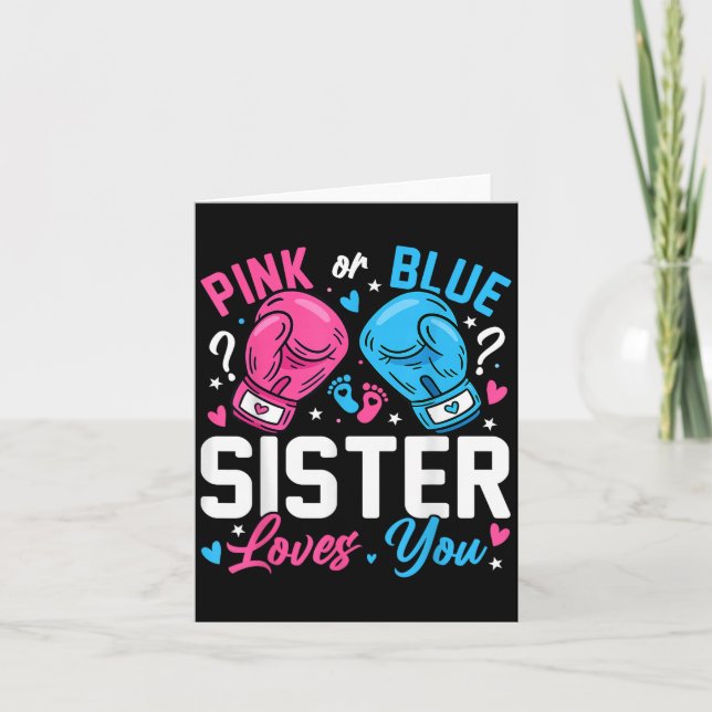 Cartão Nk Or Blue Sister Loves You Boxing Gender Reveal  (Frente)