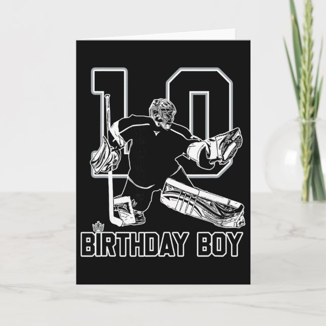 Cartão No. 10 Ice Hockey Goalie Happy 10th Birthday Boy  (Frente)