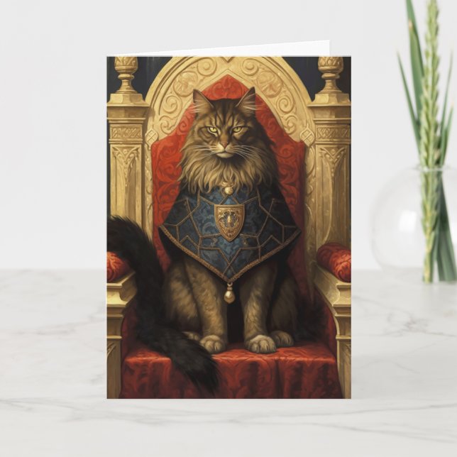 Cartão Noble Maine Coon Cat Throne Art Impressão (Frente)