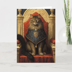 Cartão Nobre Gato Maine Coon Trono Arte Impressa