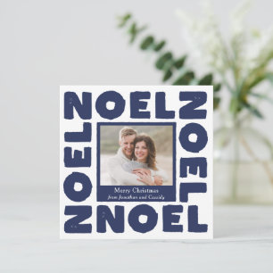 Cartão Noel Azul Tipografia Contemporânea Foto Feriado