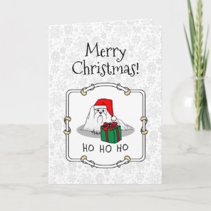 Cartão Noel Hat Maltês Cachorro Feliz Engraçado