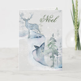 Cartão Noel Watercolor Deer no Cliff
