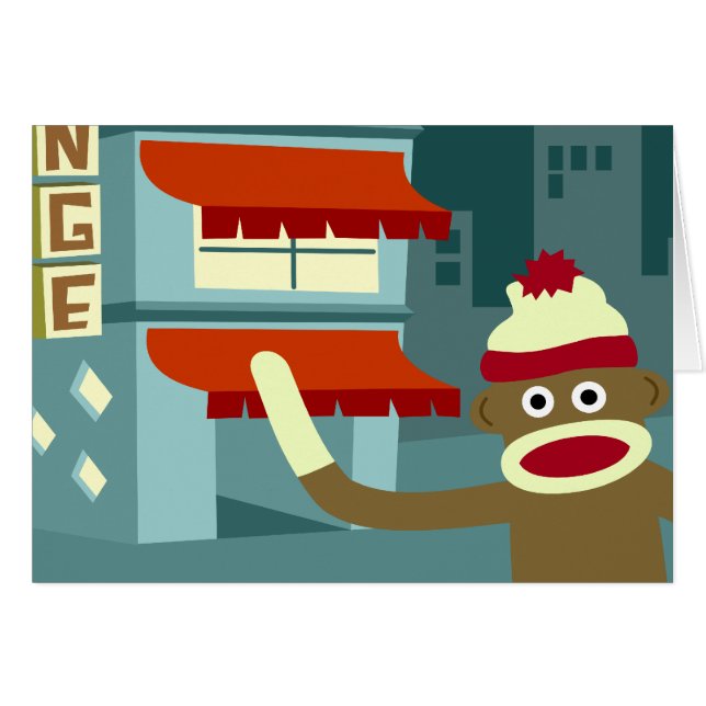 Cartão Noite da sala de estar do macaco da peúga (Frente Horizontal)