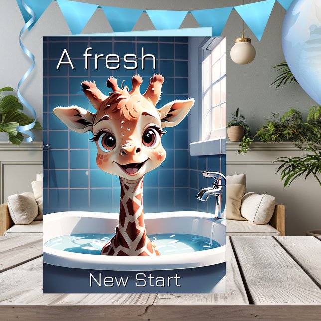 Cartão Noite de Criança Engraçado Giraffe (Funny birthday greeting card featuring an image of an adorable giraffe in a bathtub - for a child)
