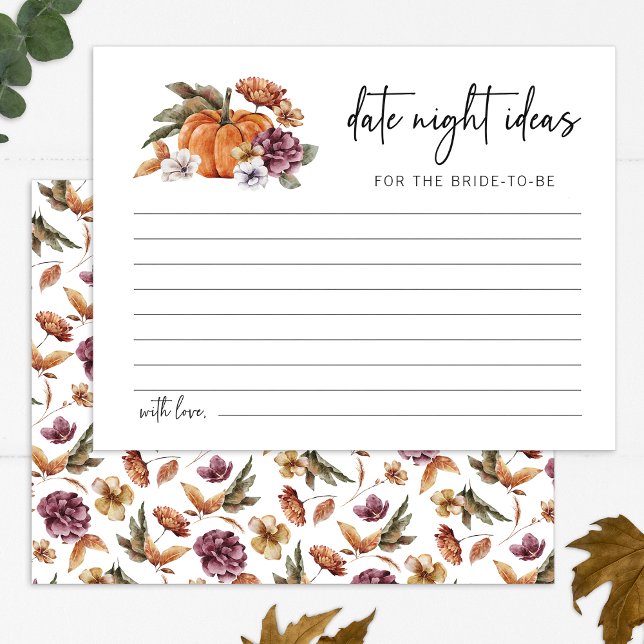 Cartão Noite de Data de outono (Fall Pumpkin Floral Date Night Ideas Card by Painted Paperie
)