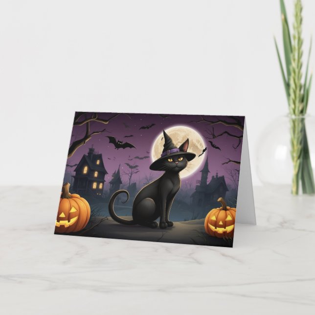 Cartão Noite de Gato Negro Halloween (Frente)