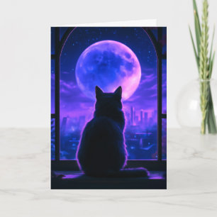 Cartão Noite de Luar com Gato Preto, Pensando em Você
