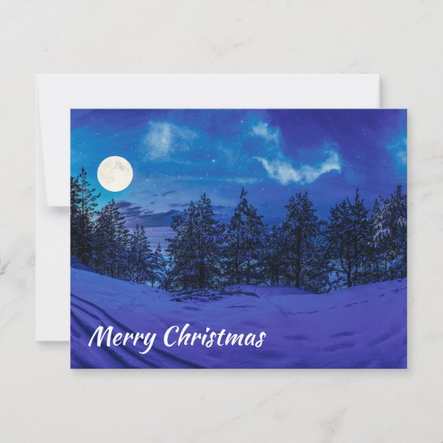 Cartão Noite estrelada com lua de cheio na floresta (Frente)