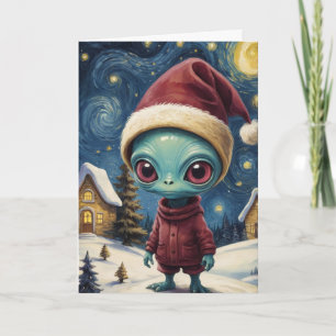Cartão Noite Estrelada de Natal Personalizada com Alieníg