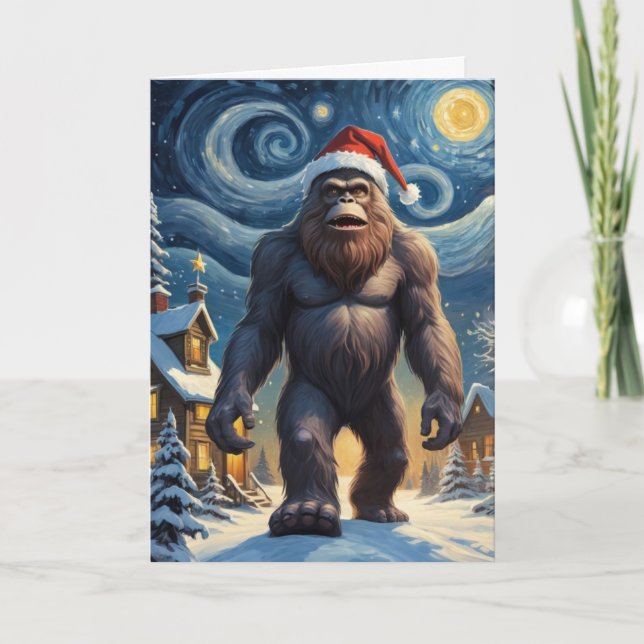 Cartão Noite Estrelada Pé Grande Sasquatch Natal Personal (Frente)