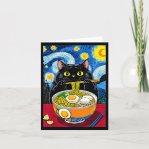 Cartão Noite Estrelada Ramen de Gato Gordo Preto Engraçad