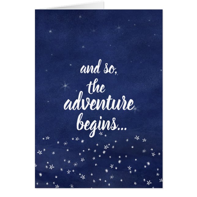 Cartão Noite estrelado azul e assim a aventura começa (Frente)