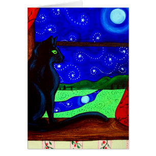 Cartão Noite mágica do gato preto