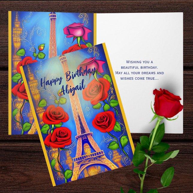 Cartão Noite Personalizada em Torre Eiffel em Paris (Personalized Eiffel Tower Night in Paris Birthday Card)