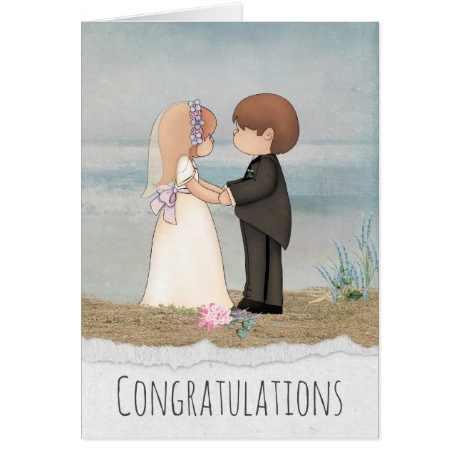 Cartão noiva e noiva compartilhando votos na praia (Frente)