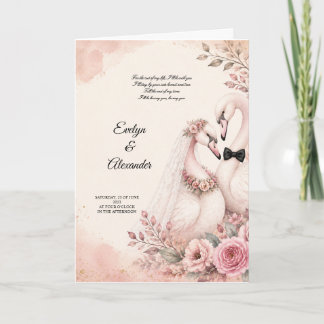 Cartão Noiva e Noivo Cisne Romântico Rosa Floral