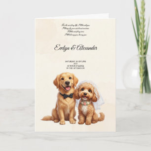 Cartão Noiva e Noivo Cute Golden Retriever com Floral Ros