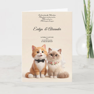 Cartão Noiva e Noivo Gato Fofo Casamento Floral Rosa Bege