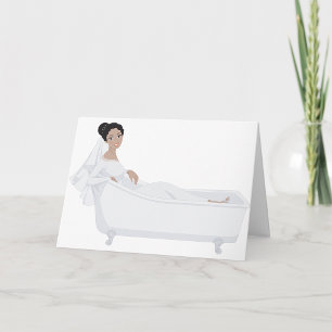 Cartão Noiva Elegante Relaxando na Banheira Desenho de Ca