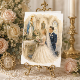 Cartão Noiva & Noivo Ajoelhados Diante de Nossa Senhora C