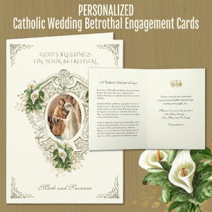 Cartão Noivado Católico de Casamento Floral