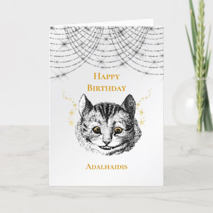 Cartão Noivado de Gato Dourado de Cheshire Preto Branco