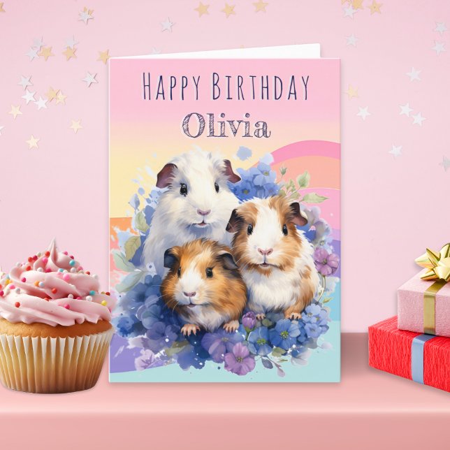 Cartão Noivado Personalizado Bonito - Guiné-Bissau (A personalized birthday card with an illustration of three adorable guinea pigs)