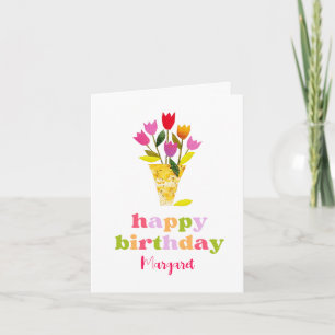 Cartão Noivado Personalizado Floral de Tulipas Retro Boni