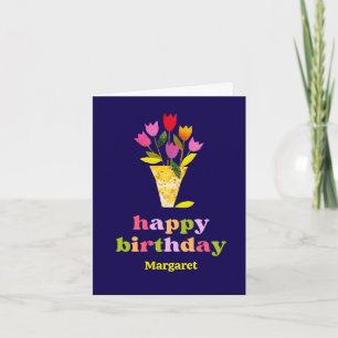 Cartão Noivado Personalizado Floral de Tulipas Retro Boni