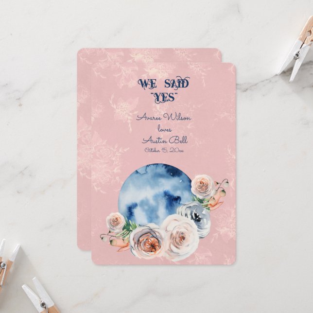 Cartão Noivado Sobre A Lua Dissemos "Sim" (Frente/Verso In Situ)