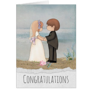 Cartão noivos que compartilham de votos na praia