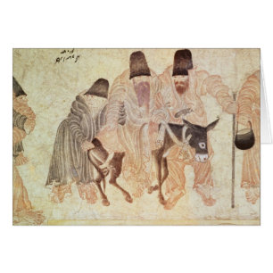Cartão Nómadas do Mongolian com um asno, século XV