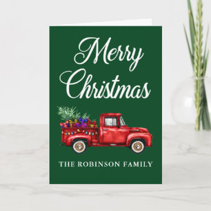 Cartão Nome da Família Natal Vintage Red Truck Tifts