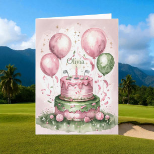 Cartão Nome da primeiro aniversario de Golfista Verde Cor